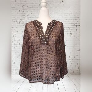 Covington Women's Brown Sheer Blouse Size Medium